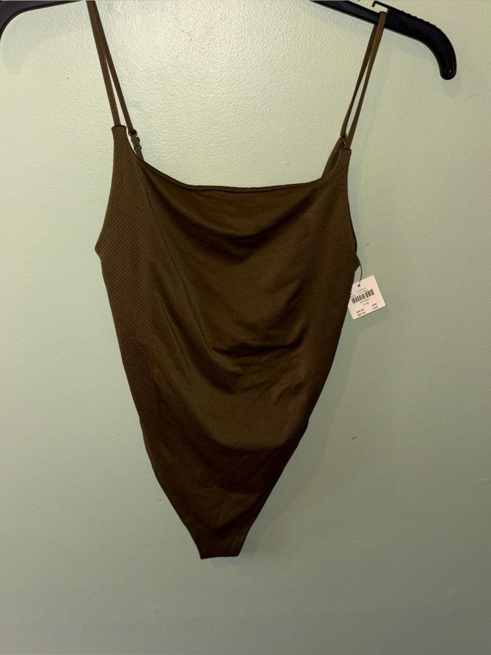 Anthropologie Dark Green Size Small Medium Stretchy Thong Bodysuit NWT Adj